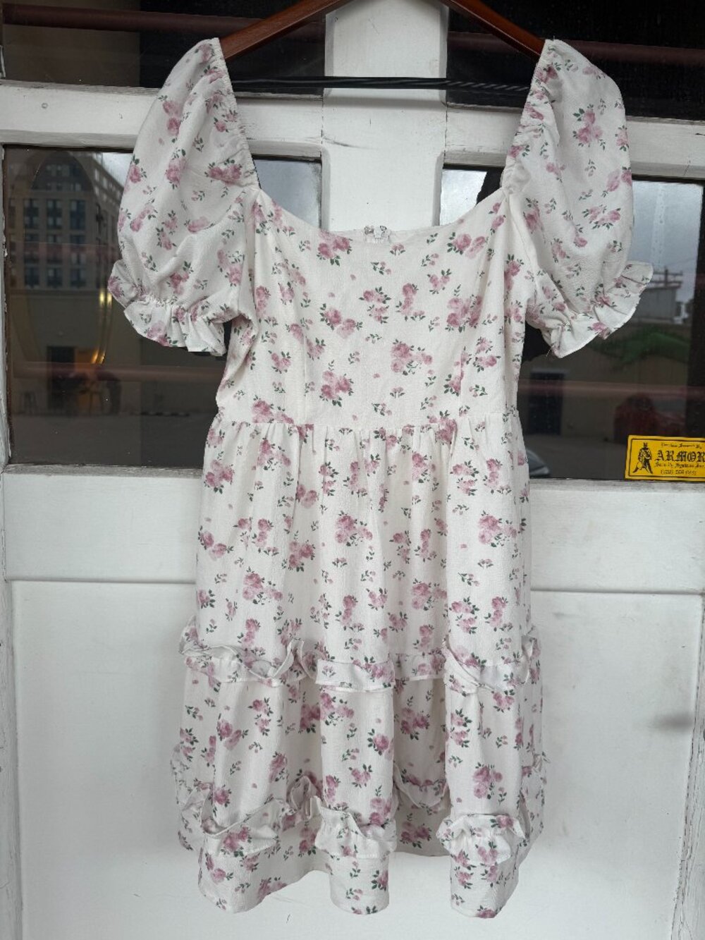 Altar'd State Puff Sleeve Mini Dress White and Pink Floral